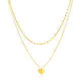 Brand New 14k Yellow Gold 18 inch Two Strand Necklace with Heart Pendant