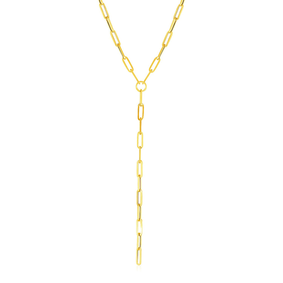 Brand New 14k Yellow Gold Paperclip Chain Lariat Necklace