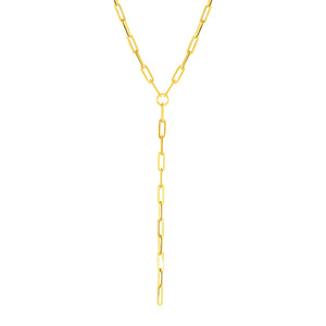 Brand New 14k Yellow Gold Paperclip Chain Lariat Necklace