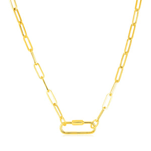 Brand New 14k Yellow Gold Paperclip Chain Necklace with Oval Carabiner Clasp