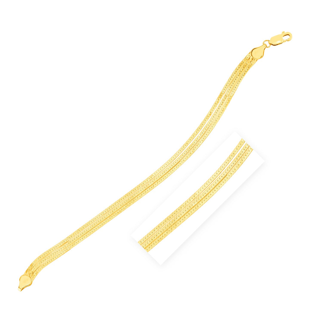 Brand New 14k Yellow Gold 7 inch Three Strand Herringbone Chain Bracelet (1.80 mm)