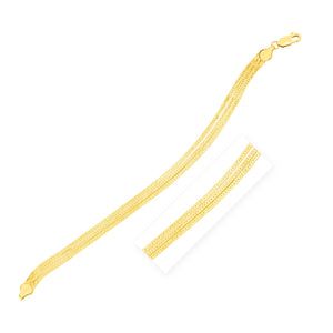 Brand New 14k Yellow Gold 7 inch Three Strand Herringbone Chain Bracelet (1.80 mm)