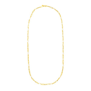 Brand New 14k Yellow Gold Paperclip Chain and Pearl Necklace