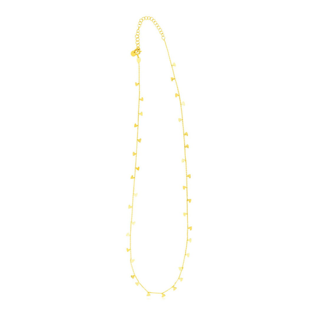 14K Yellow Gold Necklace with Dangling Hearts