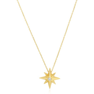 Brand New 14k Yellow Gold High Polish North Star Necklace