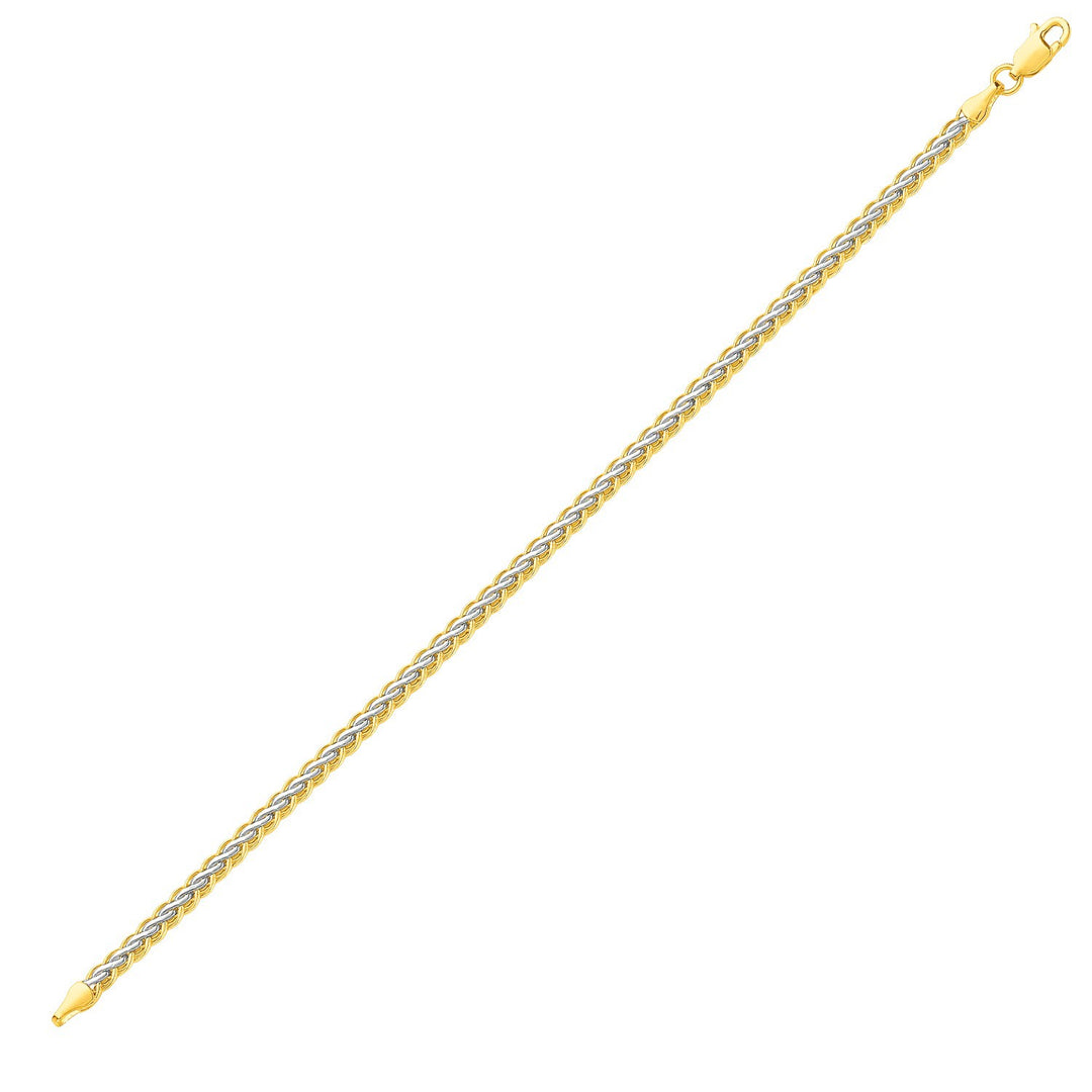 Brand New Two-Toned Fine Wheat Chain Bracelet in 10k Yellow and White Gold (3.00 mm)