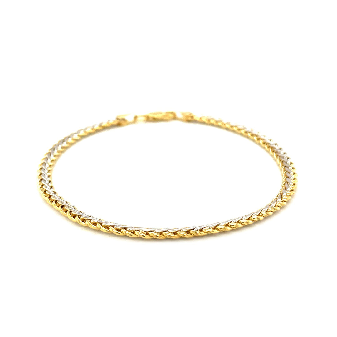 Brand New Two-Toned Fine Wheat Chain Bracelet in 10k Yellow and White Gold (3.00 mm)