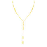 Brand New 14K Yellow Gold Lariat Necklace with Paperclip Chain Stations