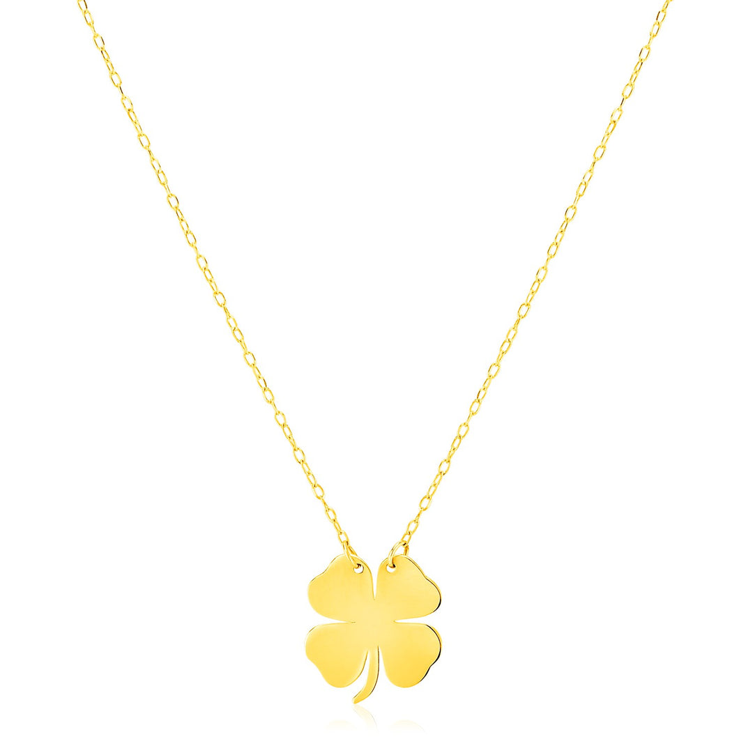 Brand New 14K Yellow Gold Four Leaf Clover Necklace