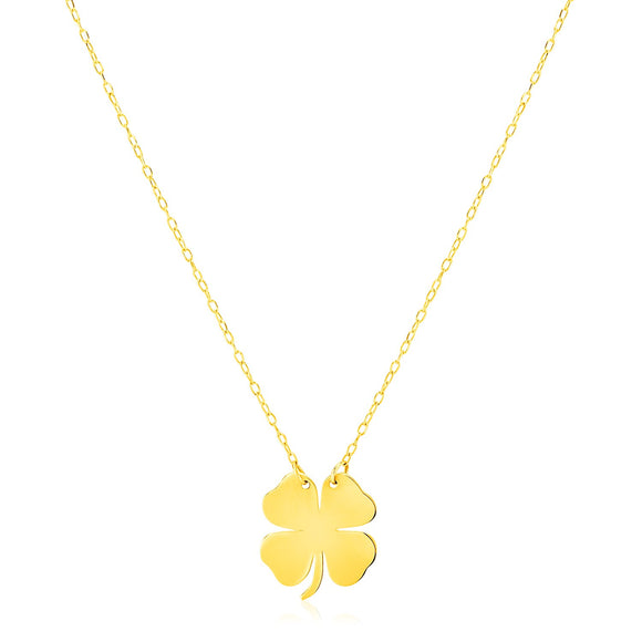 Brand New 14K Yellow Gold Four Leaf Clover Necklace