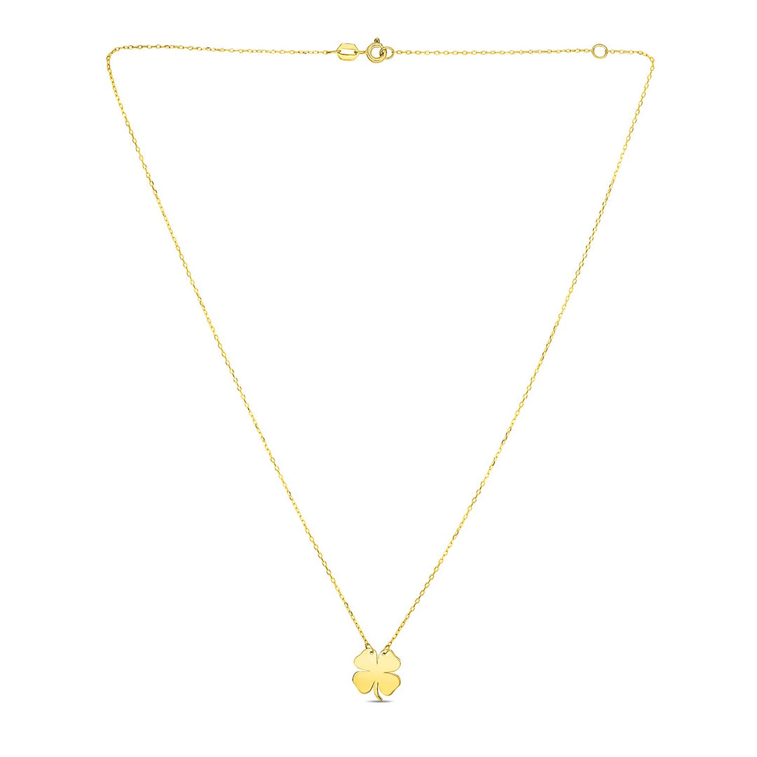 Brand New 14K Yellow Gold Four Leaf Clover Necklace