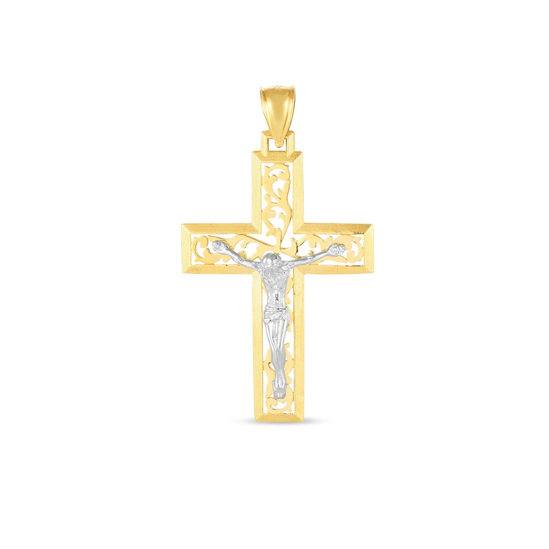 Brand New 14k Two Tone Gold High Polish Diamond Cut Cross Pendant