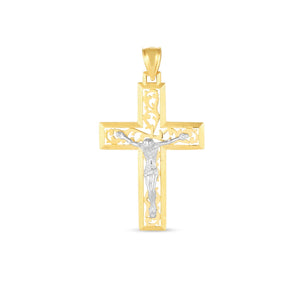 Brand New 14k Two Tone Gold High Polish Diamond Cut Cross Pendant