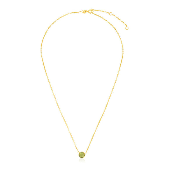 Brand New 14k Yellow Gold 17 inch Necklace with Round Peridot