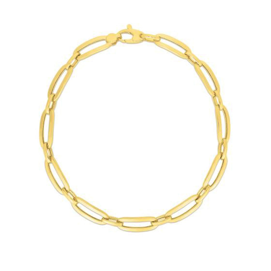 Brand New 14k Yellow Gold 7 1/4 inch Bombay Paperclip Chain Bracelet (4.60 mm)