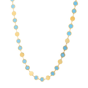 Brand New 14k Yellow Gold Turquoise Geometric Mirror Gem Chain Necklace (5.00 mm)