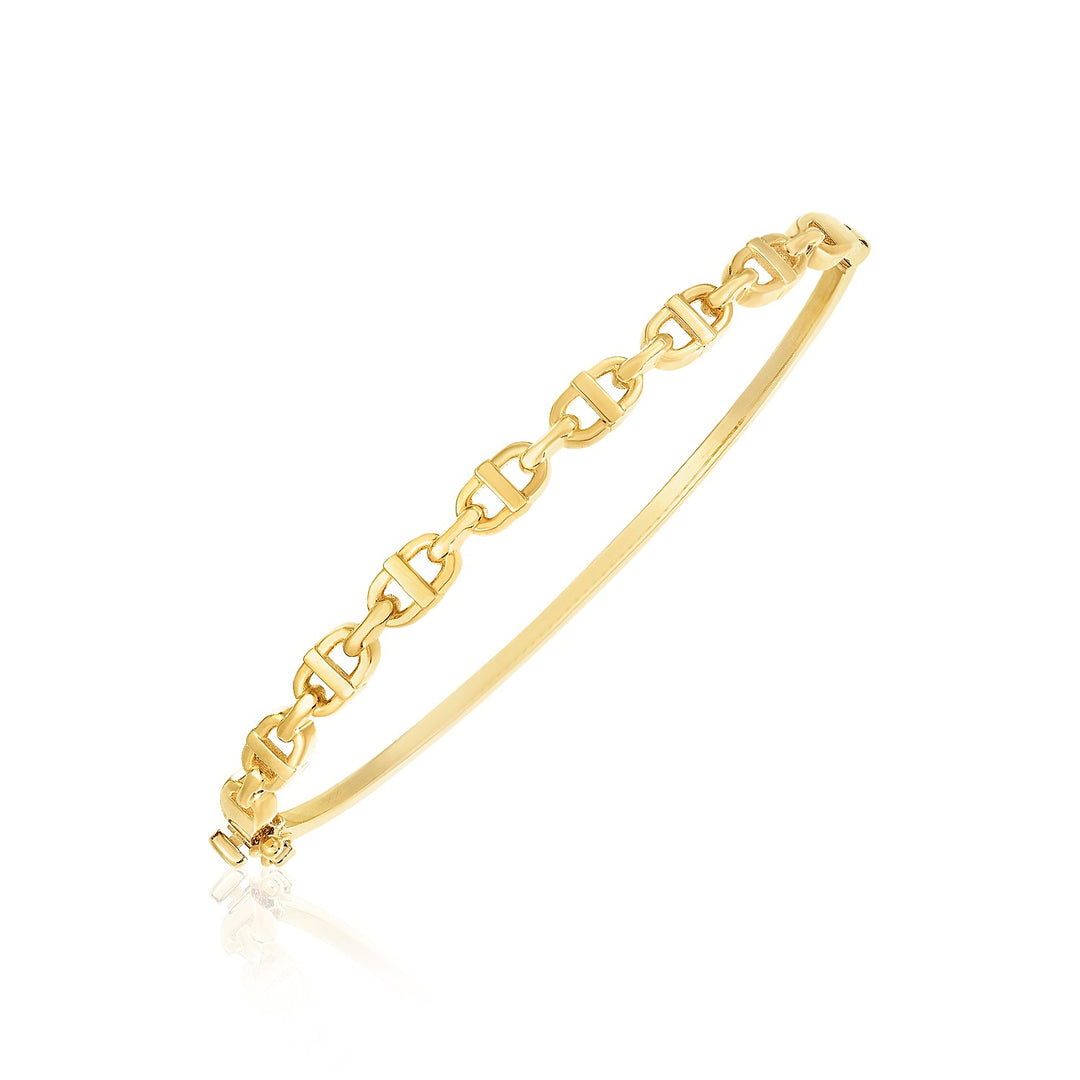 Brand New 14k Yellow Gold High Polish Puffed Mariner Link Bangle (4.60 mm)