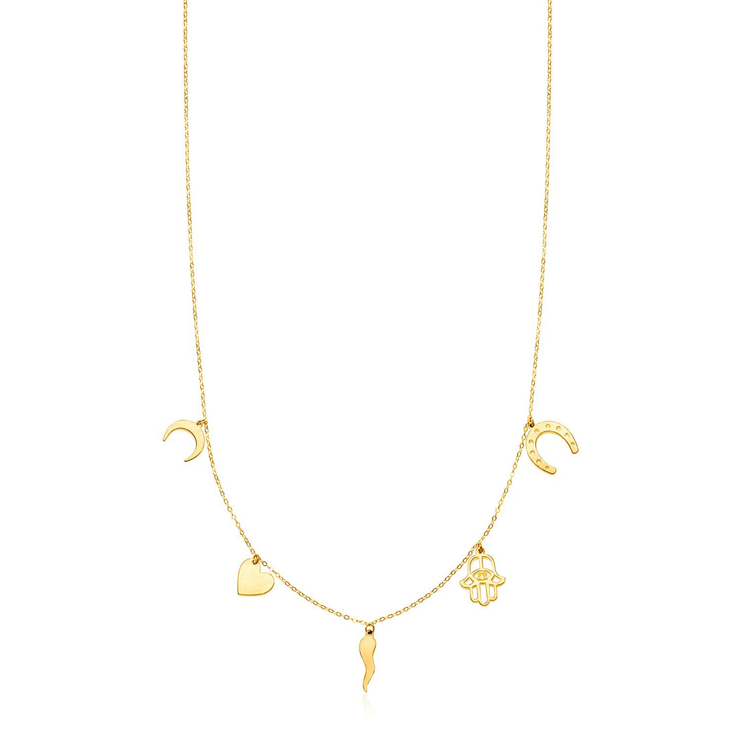 Brand New 14K Yellow Gold Necklace with Polished Charms