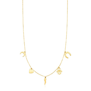 Brand New 14K Yellow Gold Necklace with Polished Charms