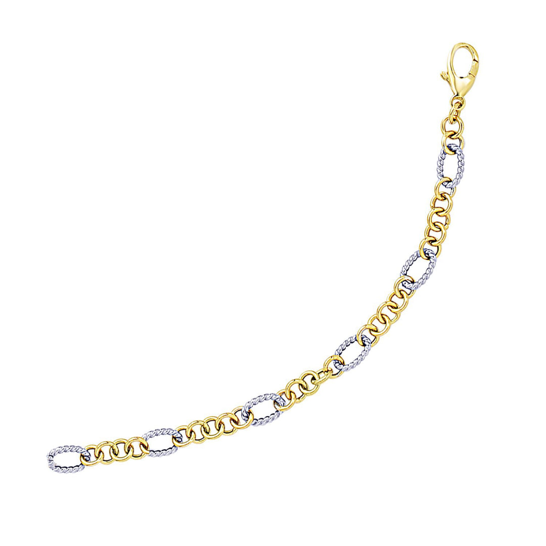 Brand New 14k Two-Tone Gold Rope Motif Oval and Round Link Chain Bracelet (8.80 mm)