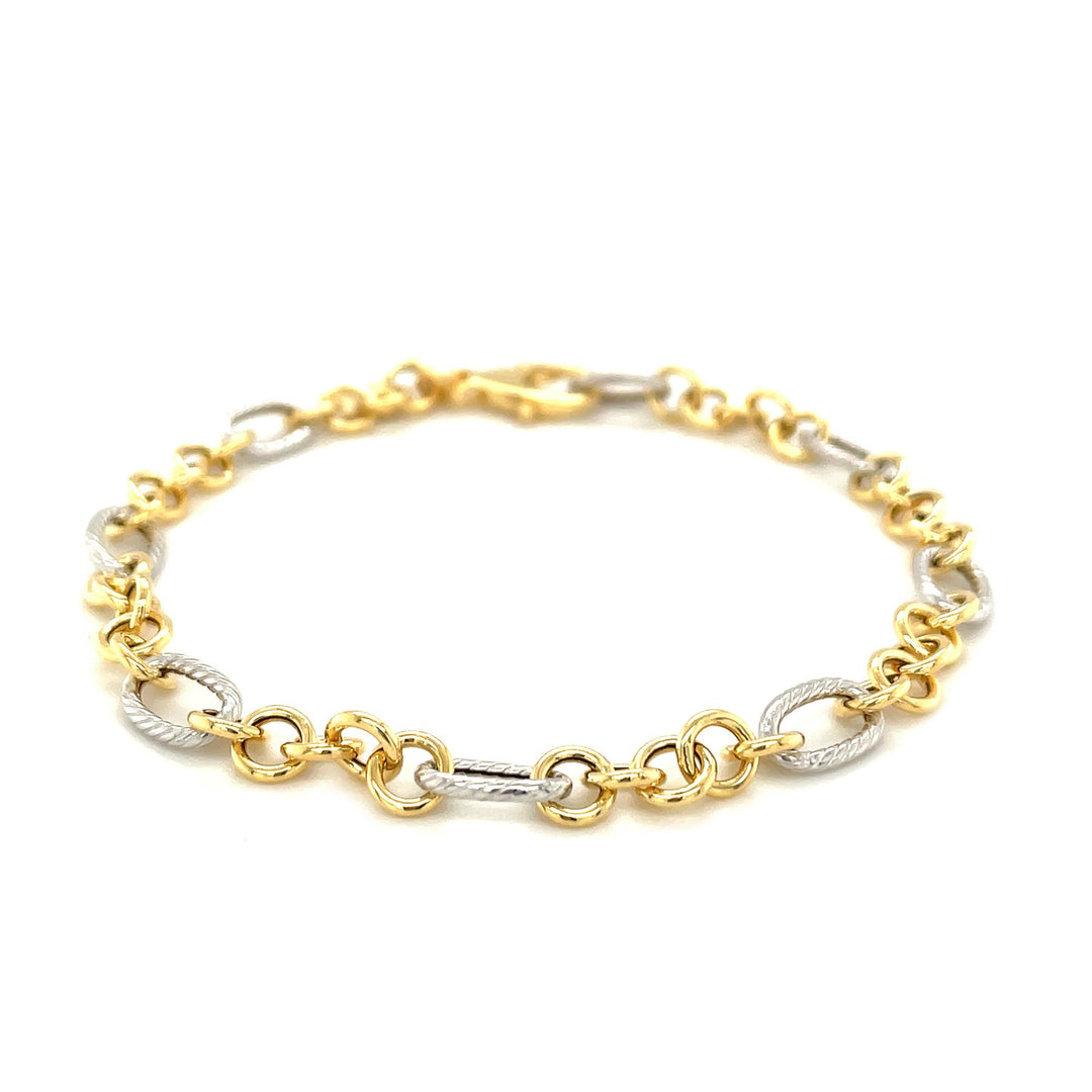 Brand New 14k Two-Tone Gold Rope Motif Oval and Round Link Chain Bracelet (8.80 mm)