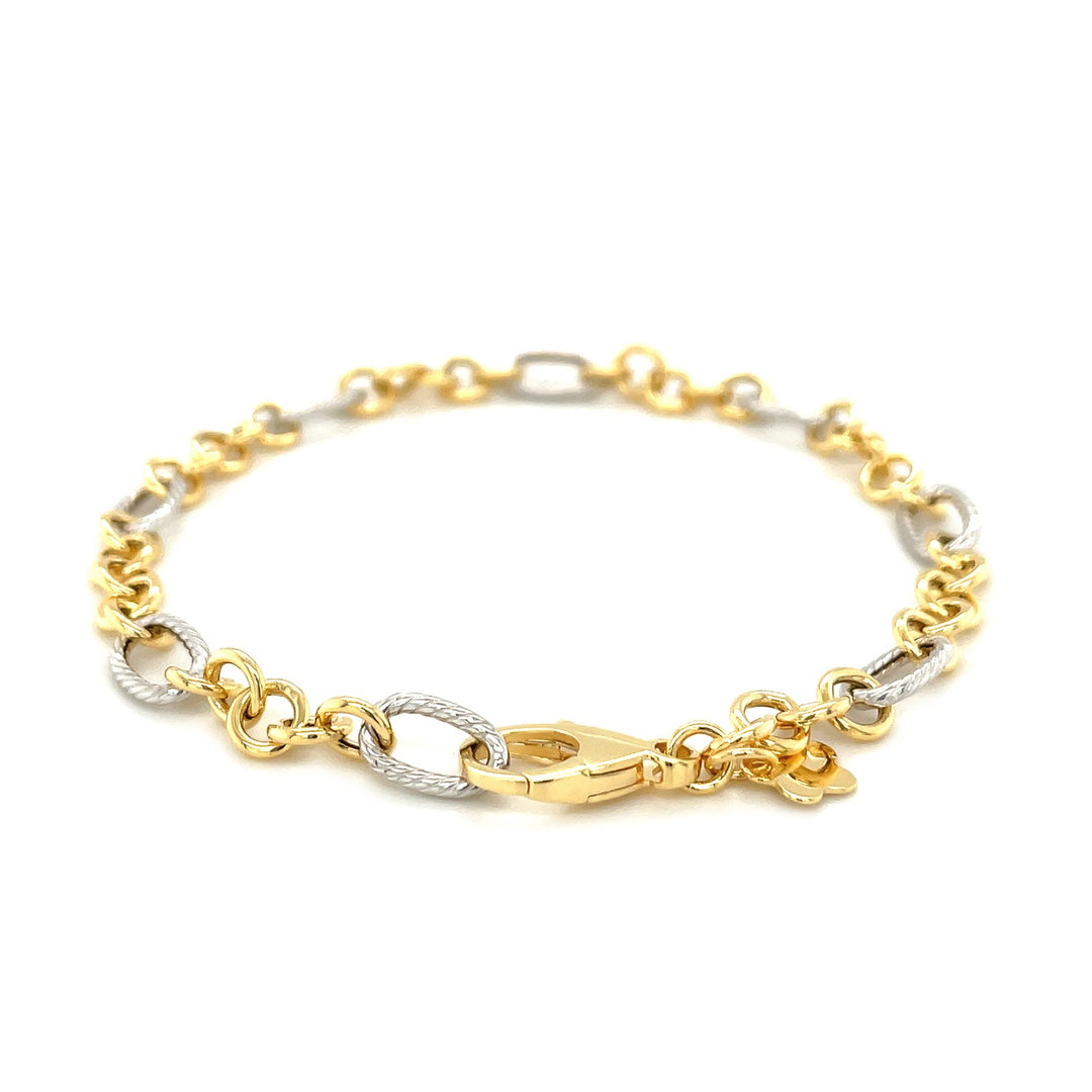 Brand New 14k Two-Tone Gold Rope Motif Oval and Round Link Chain Bracelet (8.80 mm)