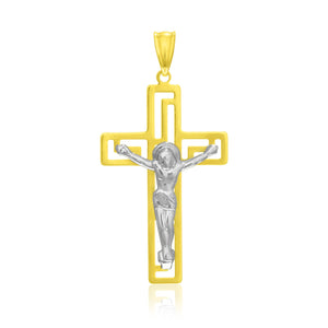 Brand New 14k Two-Tone Gold Cross with Figure Pendant