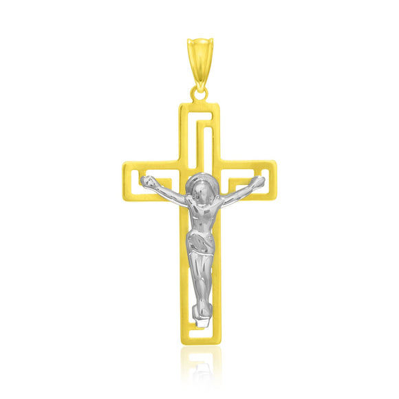 Brand New 14k Two-Tone Gold Cross with Figure Pendant