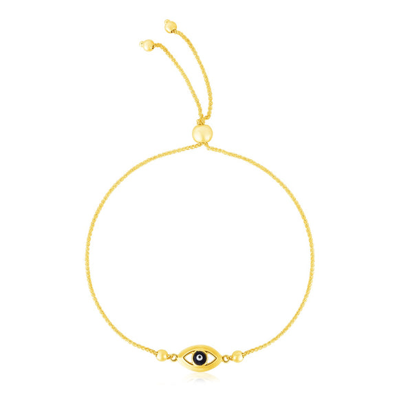 Brand New 14k Yellow Gold Adjustable Evil Eye Bracelet (1.00 mm)