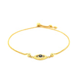 Brand New 14k Yellow Gold Adjustable Evil Eye Bracelet (1.00 mm)