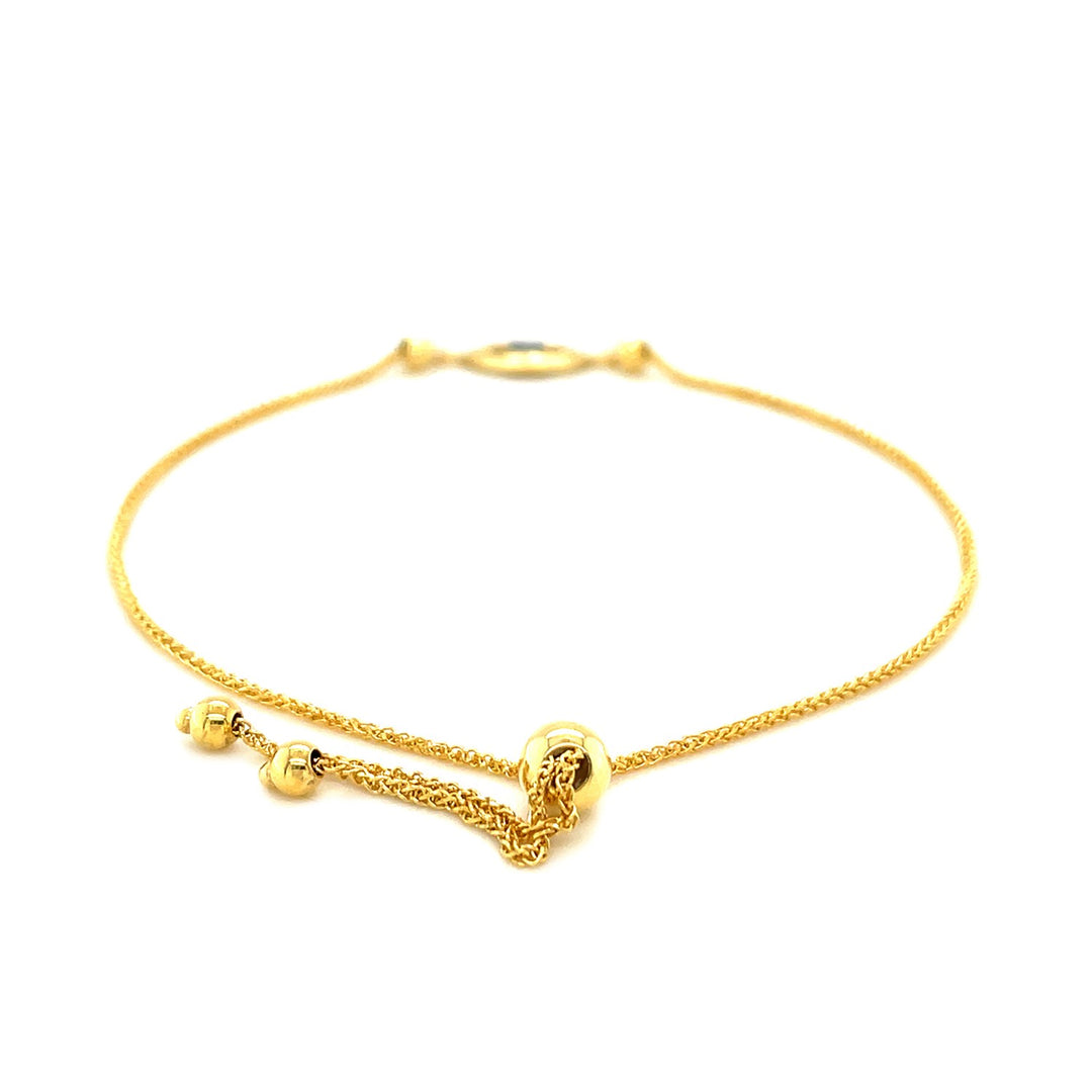 Brand New 14k Yellow Gold Adjustable Evil Eye Bracelet (1.00 mm)