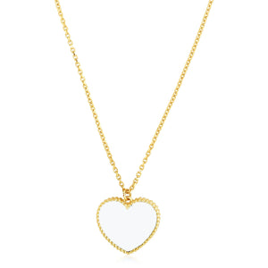 Brand New 14k Yellow Gold High Polish Heart Pearl Paste Necklace