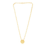 Brand New 14k Yellow Gold High Polish Circle Disc Paperclip Link Necklace