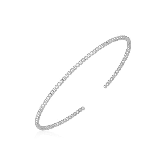 Brand New 14k White Gold High Polish Bead Cuff Bangle (2.00 mm)