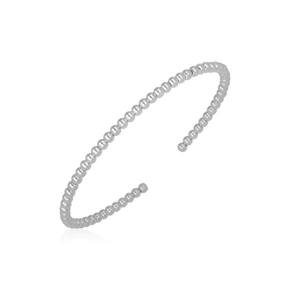 Brand New 14k White Gold High Polish Bead Cuff Bangle (3.00 mm)