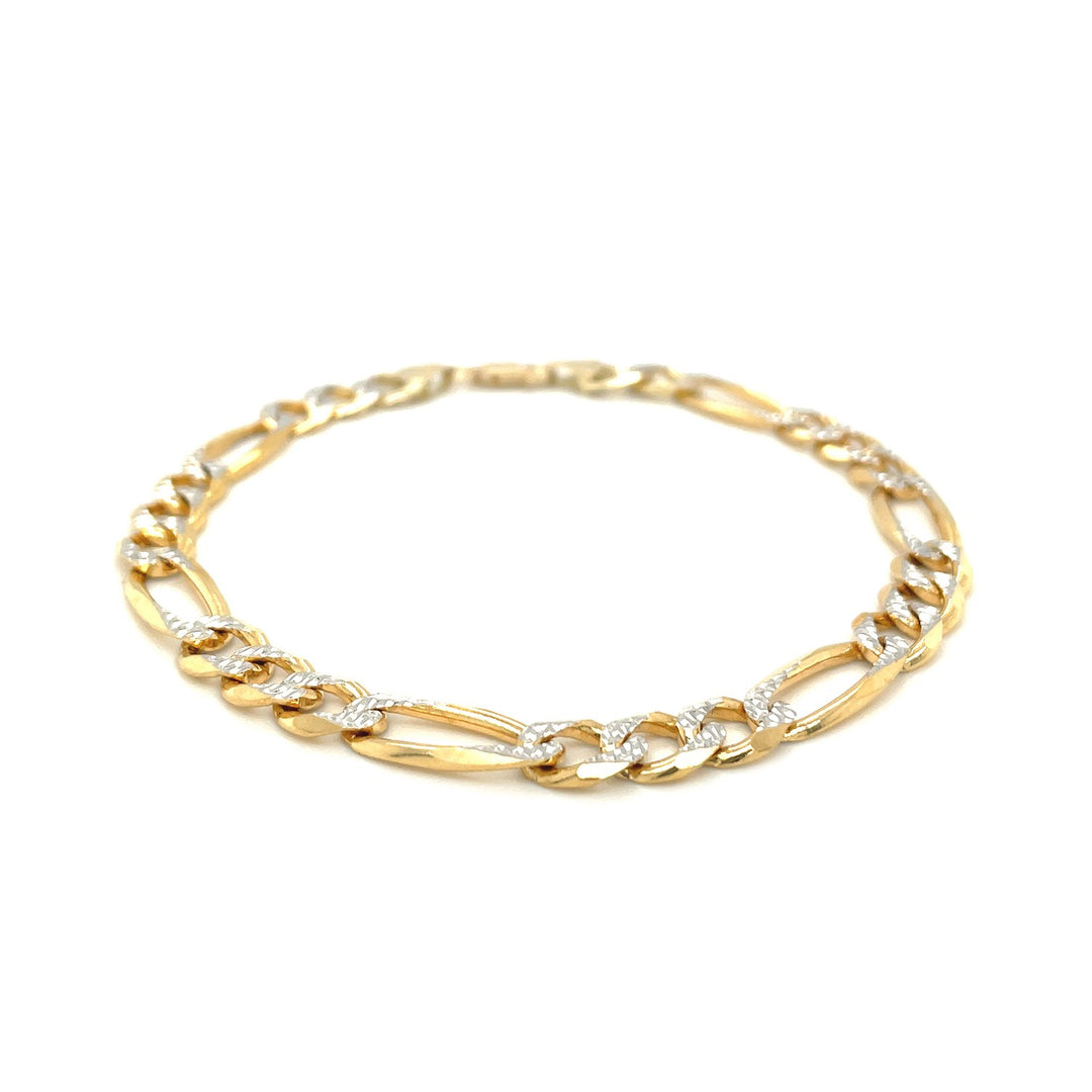 Brand New 14K Yellow Two Tone Solid Pave Figaro Bracelet (7.00 mm)