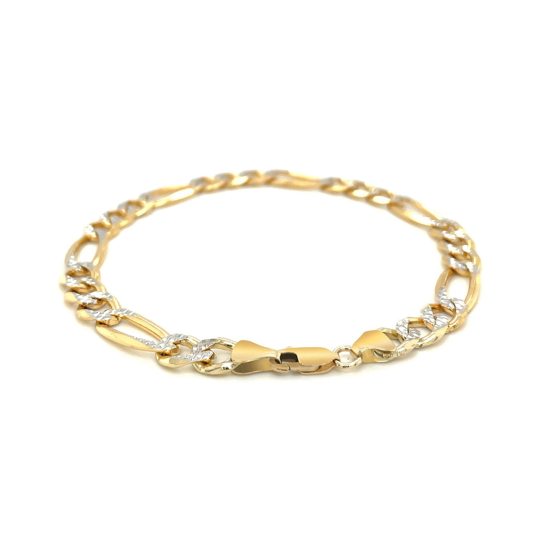 Brand New 14K Yellow Two Tone Solid Pave Figaro Bracelet (7.00 mm)