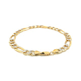 Brand New 14K Yellow Two Tone Solid Pave Figaro Bracelet (7.00 mm)