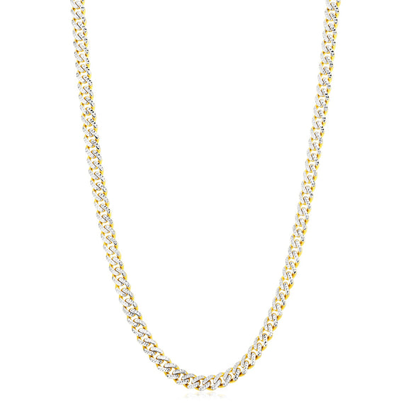 Brand New 14k Yellow Gold White Pave High Polish Modern Lite Miami Cuban Chain (6.50 mm)