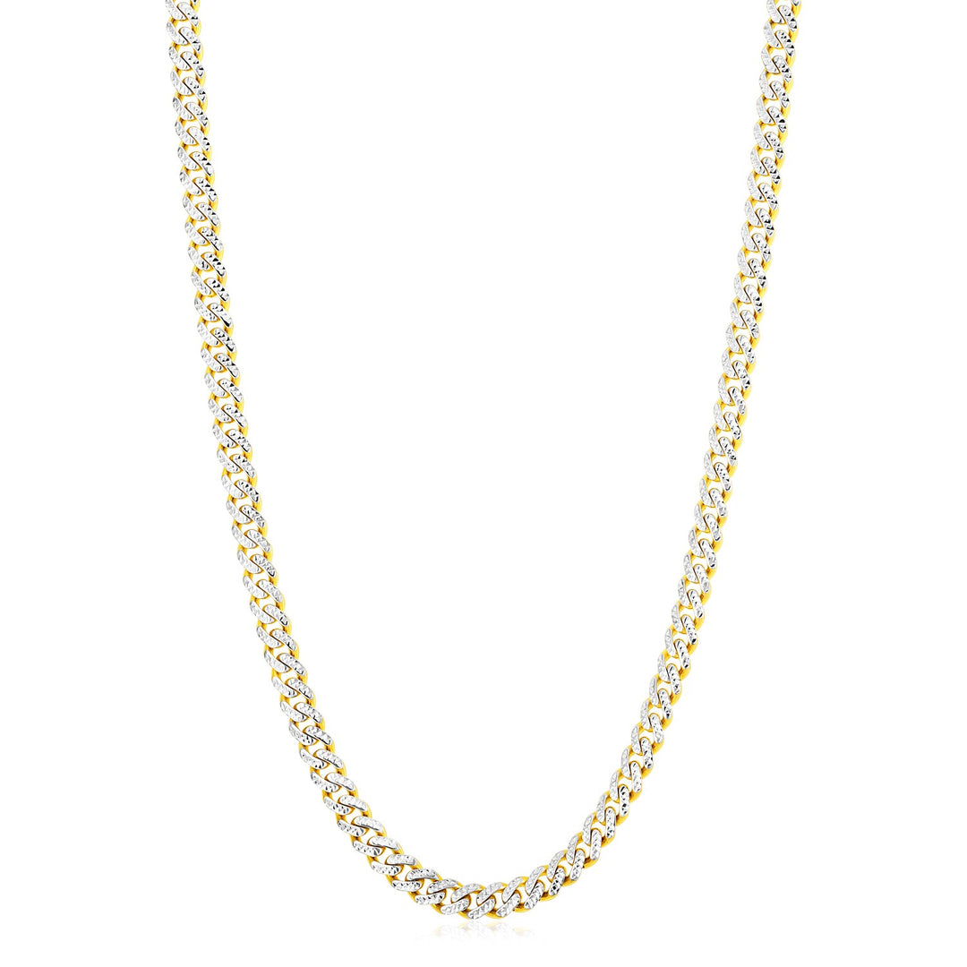 Brand New 14k Yellow Gold White Pave High Polish Modern Lite Miami Cuban Chain (6.50 mm)