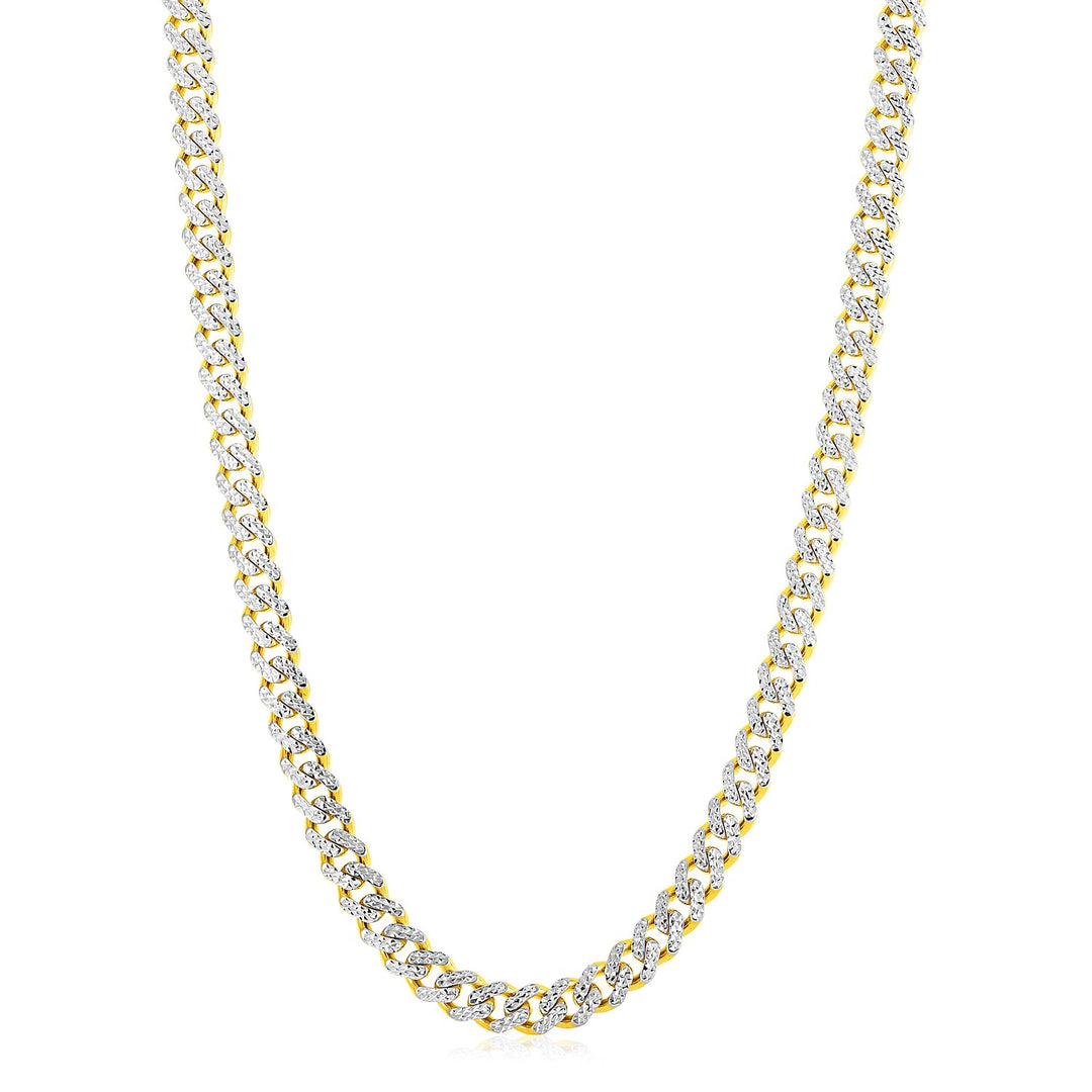 Brand New 14k Yellow Gold White Pave High Polish Modern Lite Miami Cuban Chain (8.00 mm)