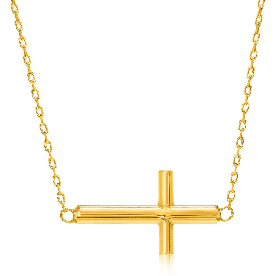 Brand New 14k Yellow Gold Necklace with a Polished Cross Design