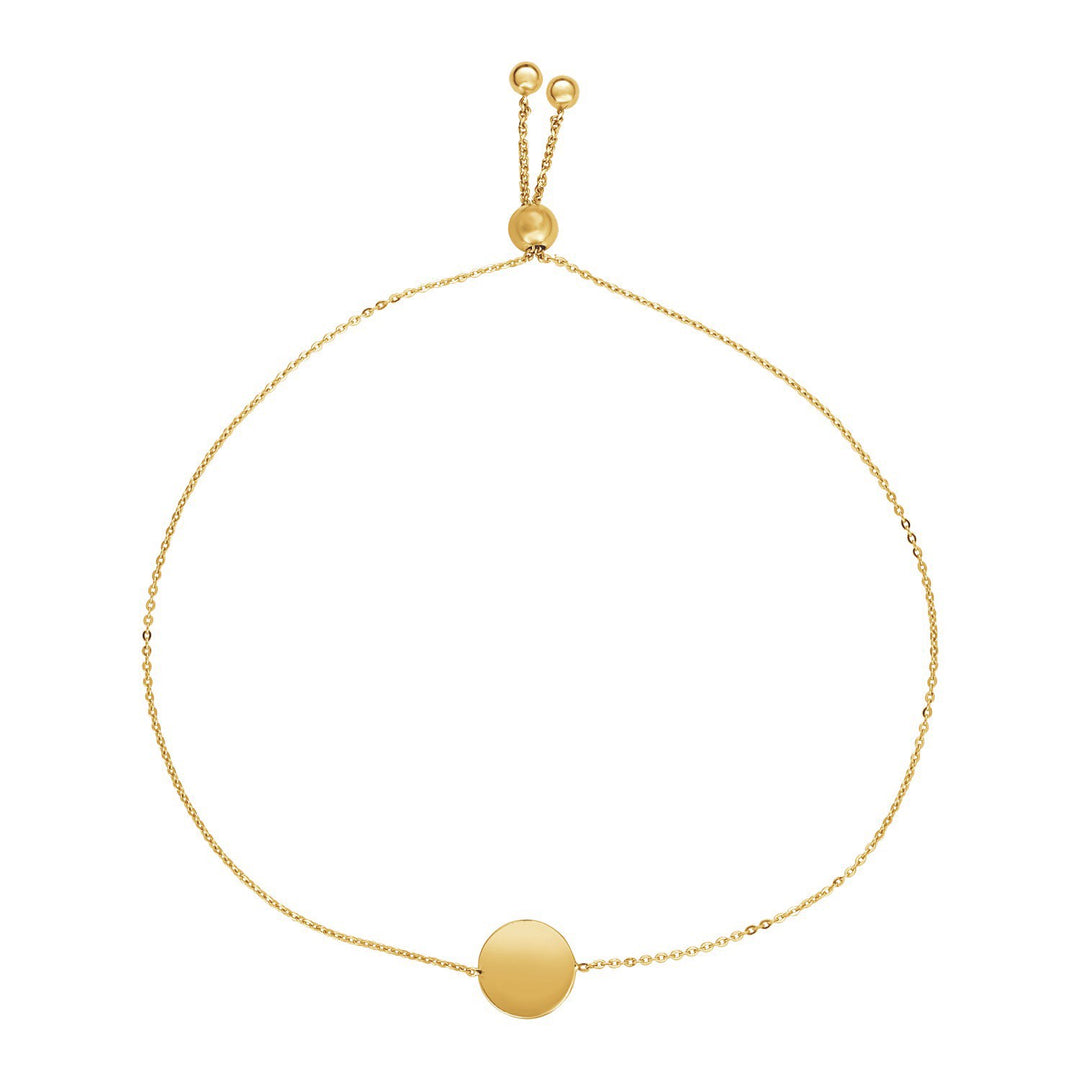 Brand New Adjustable Bracelet with Shiny Circle in 14k Yellow Gold (7.50 mm)