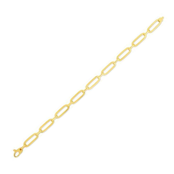 Brand New 14k Yellow Gold 7 1/4 inch Bombay Paperclip Chain Bracelet (5.60 mm)