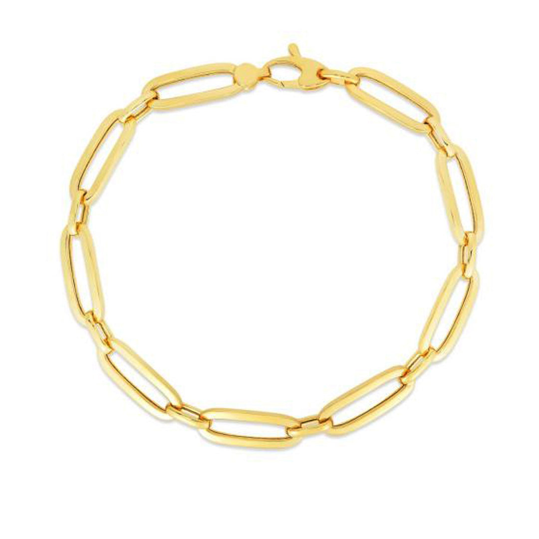 Brand New 14k Yellow Gold 7 1/4 inch Bombay Paperclip Chain Bracelet (5.60 mm)