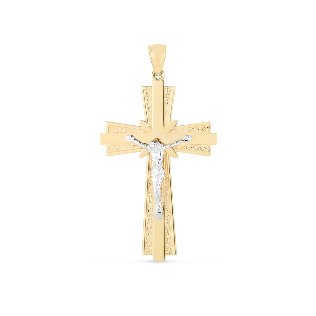 Brand New 14k Two Tone Gold High Polish Diamond Cut Cross Pendant