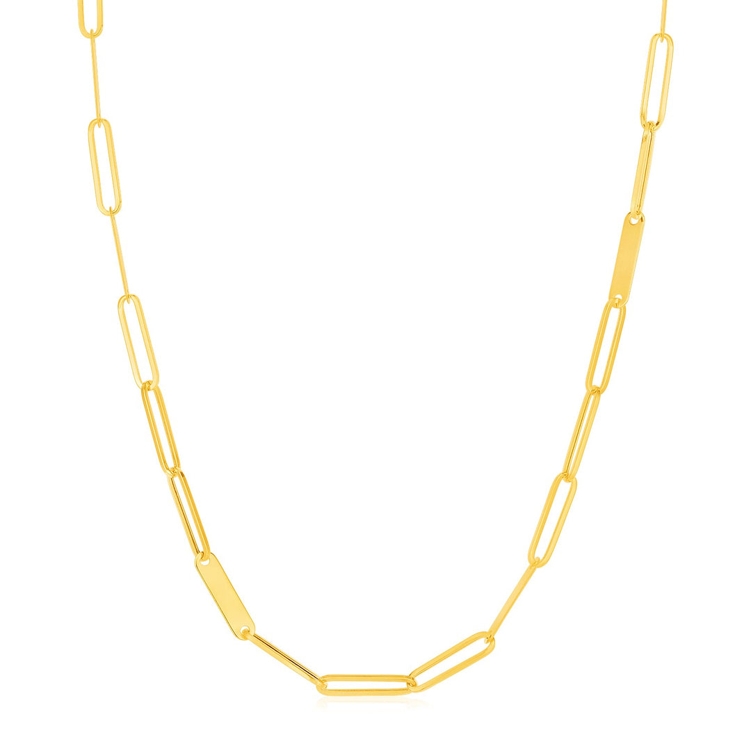 Brand New 14k Yellow Gold Alternating Paperclip Chain Link and Gold Bar Necklace