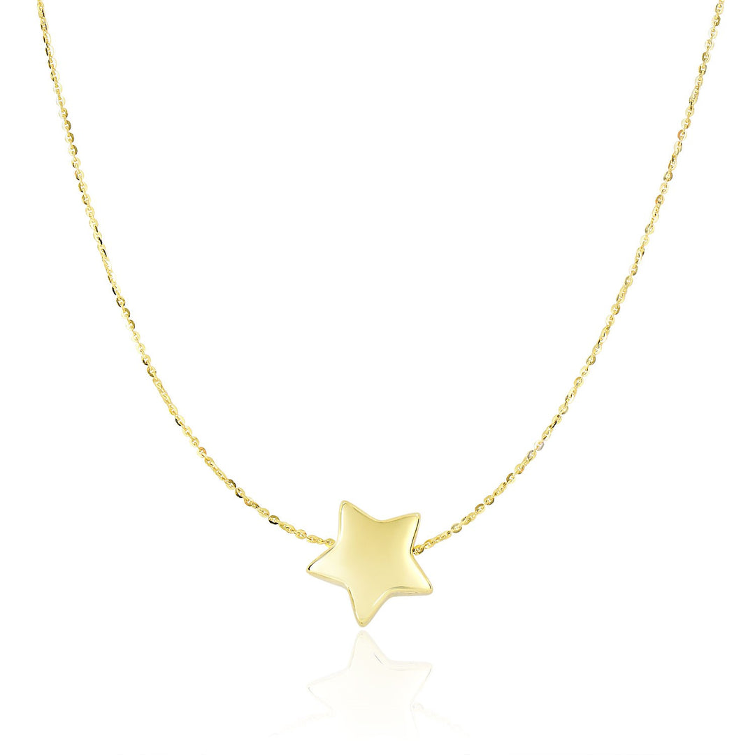 Brand New 14k Yellow Gold Necklace with Shiny Puffed Sliding Star Charm