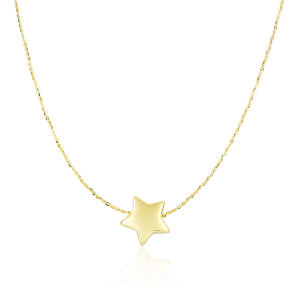 Brand New 14k Yellow Gold Necklace with Shiny Puffed Sliding Star Charm