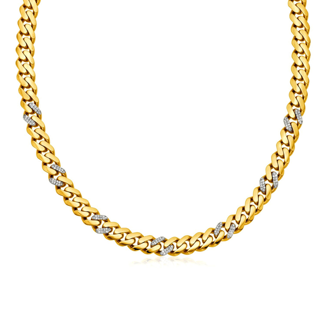 Brand New 14k Yellow Gold 18 inch Polished Curb Chain Necklace with Diamonds